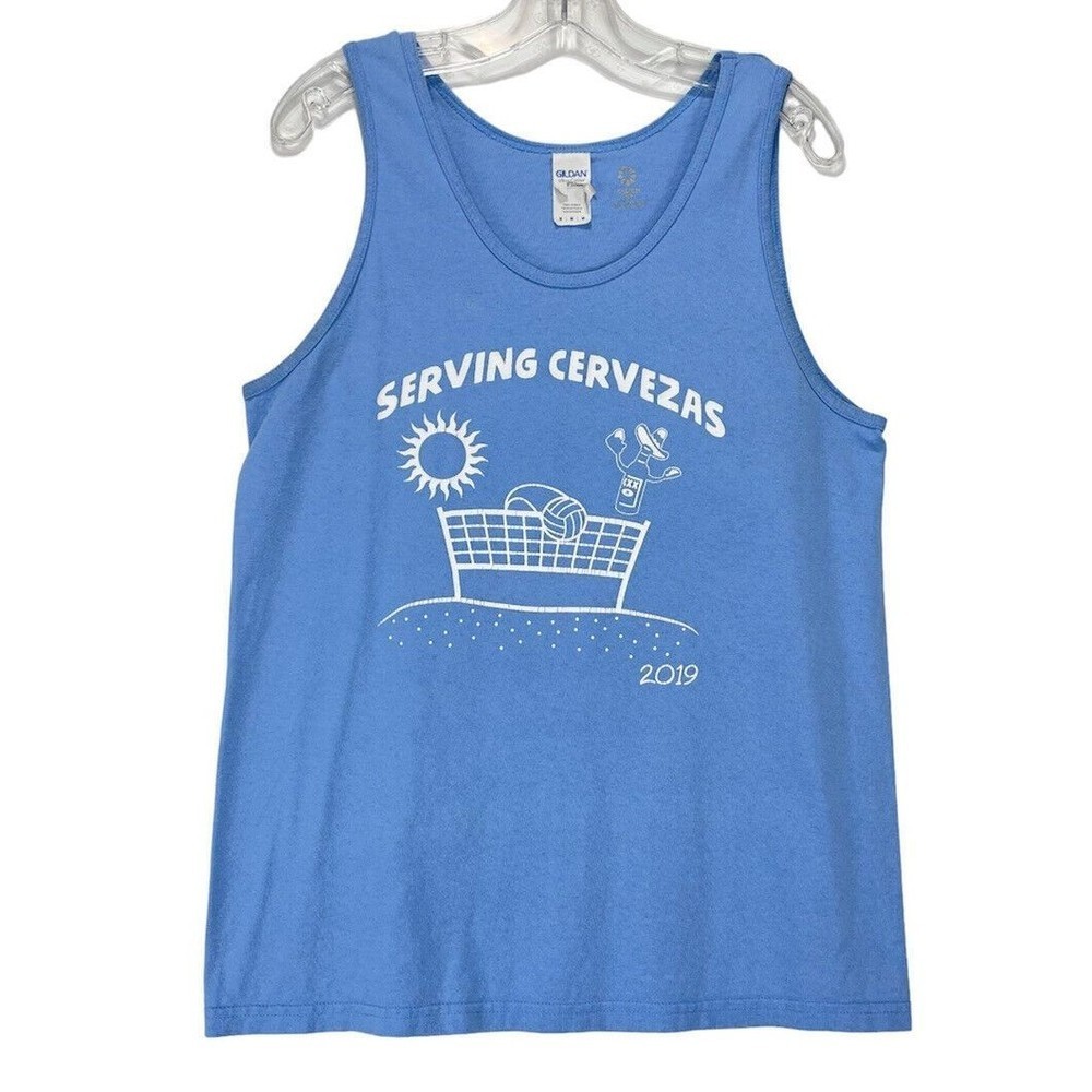 Serving Cervezas Tank Top Mens Blue Medium